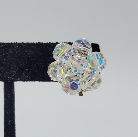 Vintage Crystal Aurora Borealis Clip Earrings Made In Italy #1209 - Picture 6 of 15